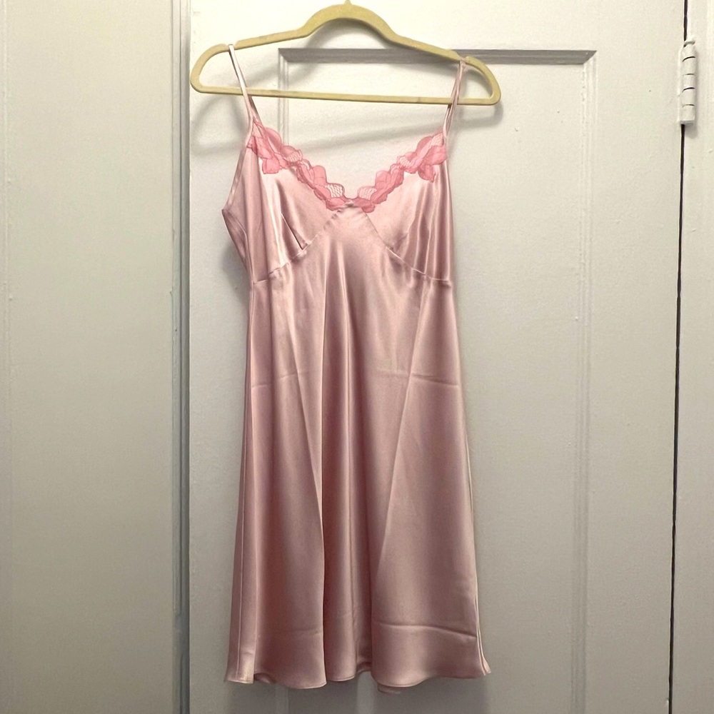 GINIA 100% Silk Pink Lace Slip